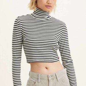 Levi's Oriel Turtleneck Sweater Rib Knit Long Sleeve Black & White Striped Small